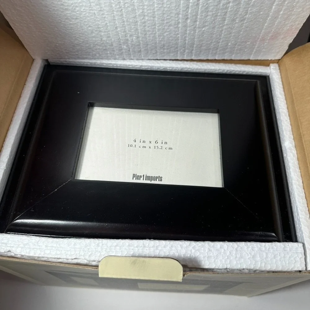 Pier 1 Imports black wooden multi-window photo storage box with display window